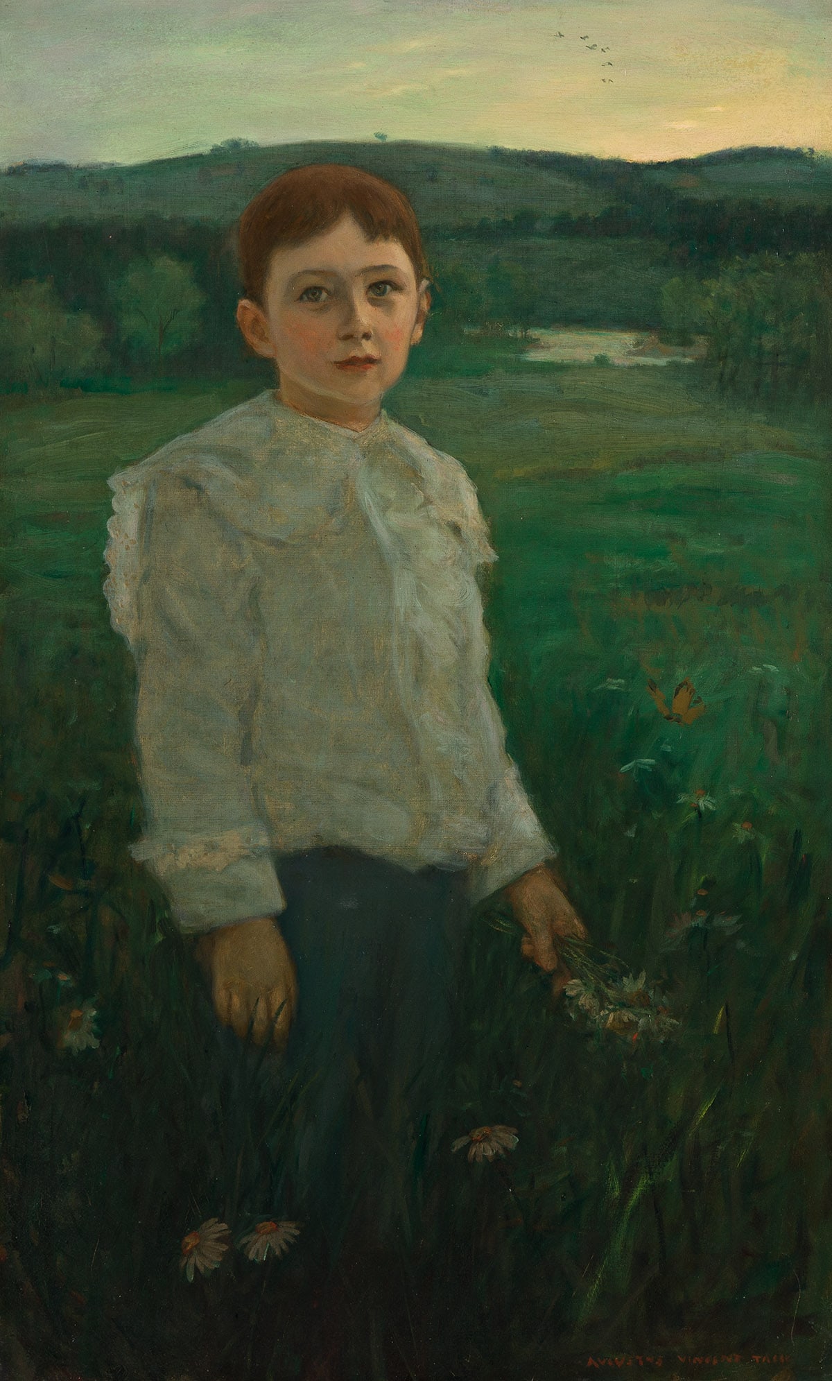 AUGUSTUS VINCENT TACK Child Collecting Flowers. (1 of 1)
