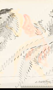 ABRAHAM WALKOWITZ Two watercolors of Isadora Duncan.: ABRAHAM WALKOWITZ Two watercolors of Isadora Duncan. Circa 1910-20. Both 355x215 mm; 14x8½ inches. Both signed in ink, lower sheet edge, recto. Provenance: Fox Gallery, New York; private collecti