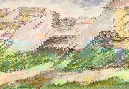 ABRAHAM WALKOWITZ Two watercolors.: ABRAHAM WALKOWITZ Two watercolors. Village Scene, watercolor and charcoal on cream wove paper. 255x355 mm; 10x14 inches. Signed in pencil, lower right recto * Seascape, watercolor on cream wove paper.