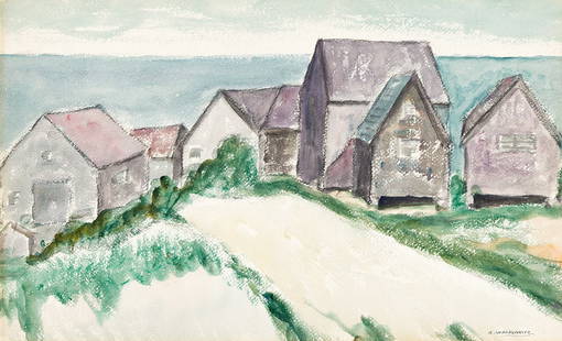 ABRAHAM WALKOWITZ New England Village.: ABRAHAM WALKOWITZ New England Village. Watercolor on paper. 339x554 mm; 13â…œx21¾ inches. Signed in ink, lower right recto. Provenance: Private collection, New York.