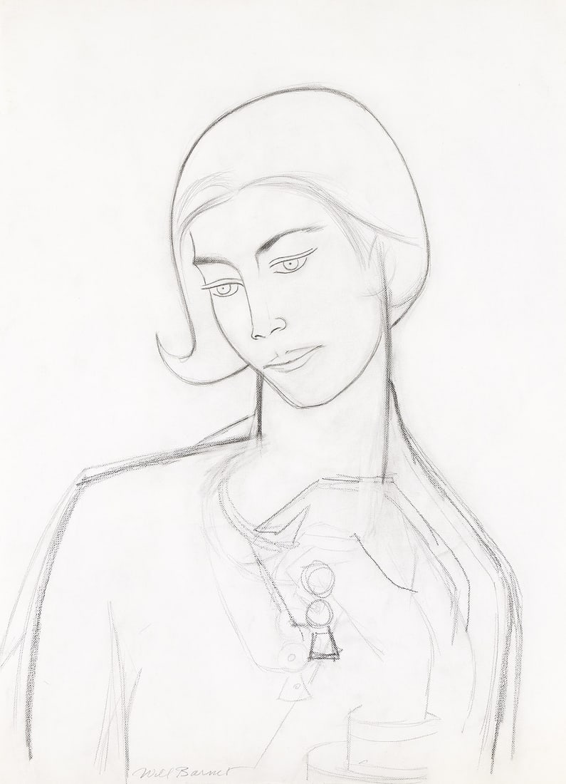 WILL BARNET Study for "Portrait of Ann Collins.": WILL BARNET Study for "Portrait of Ann Collins." Pencil on tracing paper, 1967. 625x460 mm; 24½x18 inches. Signed in pencil, lower left recto. Provenance: Babcock Galleries, New York, with the la