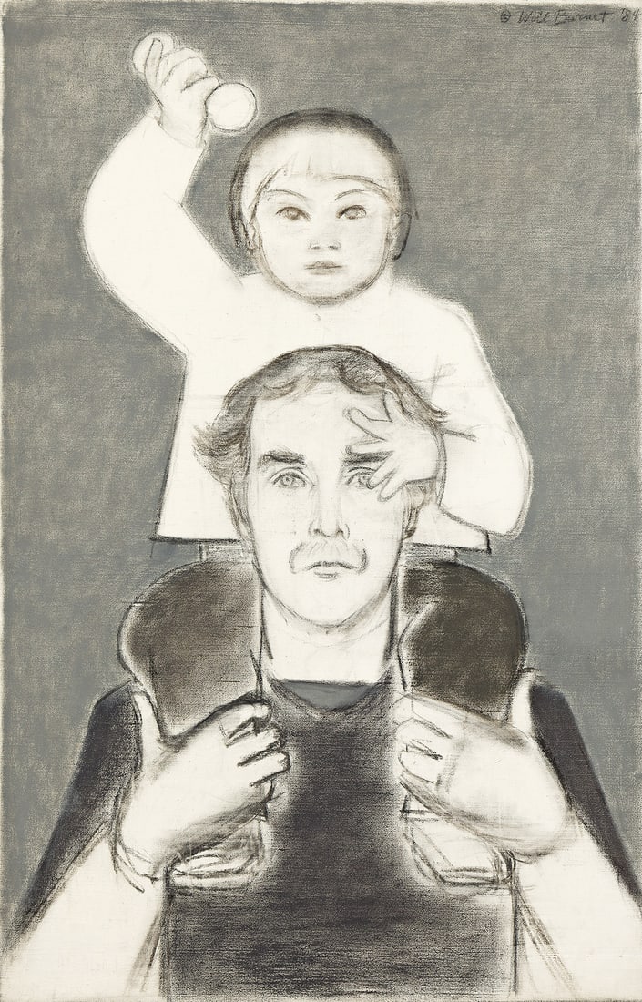 WILL BARNET The Rattle.: WILL BARNET The Rattle. Oil and charcoal on canvas, 1984. 1220x790 mm; 48x31 inches. Signed and dated in charcoal, upper right recto. Provenance: Babcock Galleries, New York, with the label; estate of