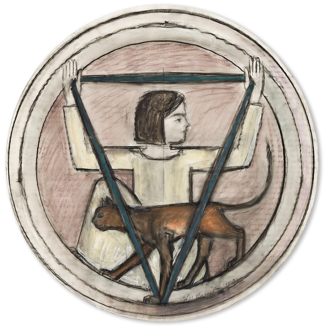 WILL BARNET Two charcoal Youth studies on vellum.: WILL BARNET Two charcoal Youth studies on vellum. Study for "The Circle", 1995-96. 605x482 mm; 23¾x19 inches. Signed in charcoal, lower right recto * Study for "Three Points", with additions in o