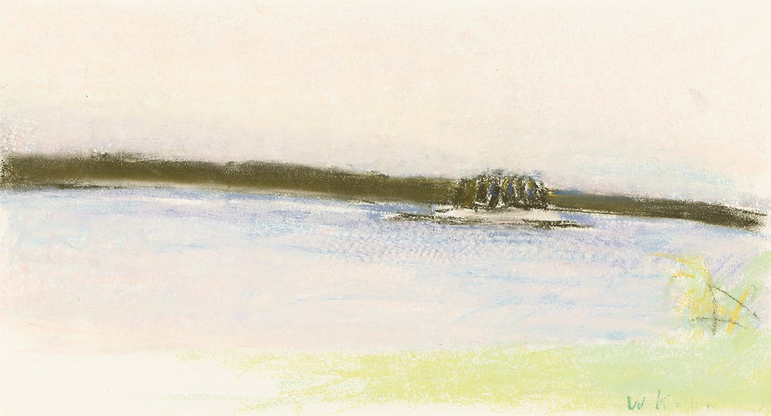 WOLF KAHN Maine Island.: WOLF KAHN Maine Island. Color pastels on cream wove paper. 236x432 mm; 9¼x17 inches. Signed in pastel, lower right recto. Provenance: Acquired directly from the artist; private collection, New Yo