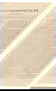 (LEWIS & CLARK.) Thomas Jefferson. The first official public report on the completion of the Lewis &: (LEWIS & CLARK.) Thomas Jefferson. The first official public report on the completion of the Lewis & Clark expedition, in an issue of The Commonwealth, Volume II, issue 18. 4 pages, 12¼ x 7½