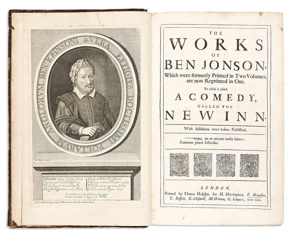 Jonson, Ben (1573?-1637) The Works of Ben Johnson, Which were formerly Printed in Two Volumes, are: Jonson, Ben (1573?-1637) The Works of Ben Johnson, Which were formerly Printed in Two Volumes, are now Reprinted in One. To which is added a Comedy called the New Inn. London: Printed by Thomas Hodgki