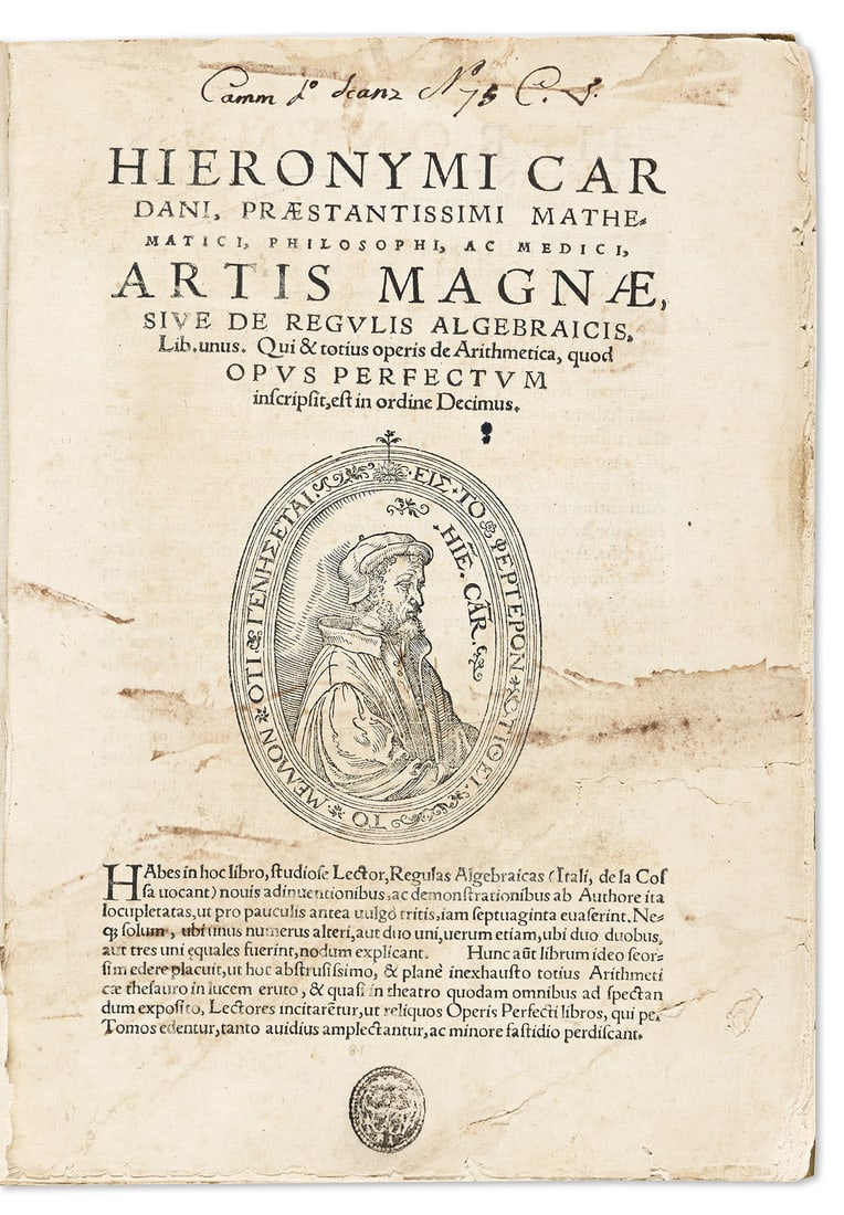 Cardano, Girolamo (1501-1576) Artis Magnae sive De Regulis Algebraicis. (1 of 1)