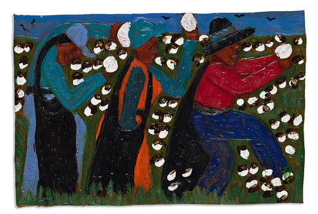 WINFRED REMBERT (1945 - 2021) Picking Cotton 6.: WINFRED REMBERT (1945 - 2021) Picking Cotton 6. Dye on carved and tooled leather, circa 2012. 178x273 mm; 7x10 inches. Incised signature, center right.Provenance: acquired directly from the artist; pr