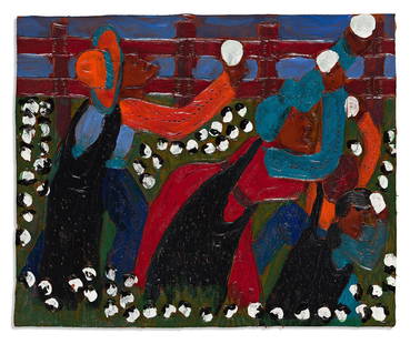 WINFRED REMBERT (1945 - 2021) Picking Cotton 7.: WINFRED REMBERT (1945 - 2021) Picking Cotton 7. Dye on carved and tooled leather, circa 2013. 210x267 mm; 8x 10 inches. Incised signature, center right.Provenance: acquired directly from the artist; p