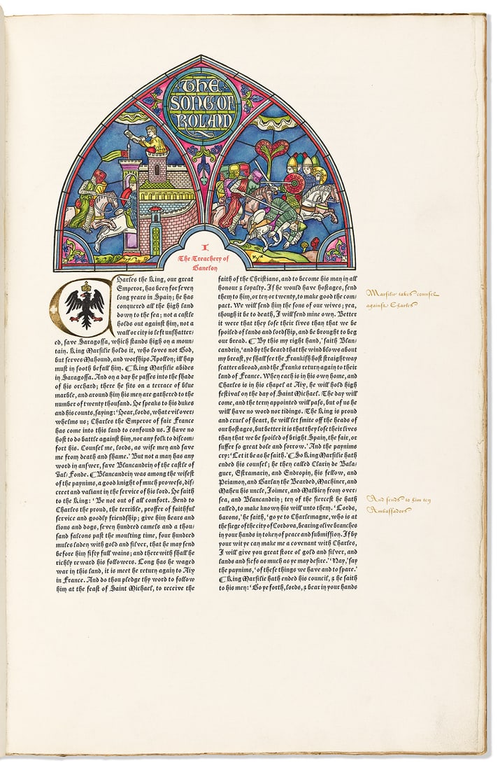 (ROGERS, BRUCE / RIVERSIDE PRESS.) The Song of Roland.: (ROGERS, BRUCE / RIVERSIDE PRESS.) The Song of Roland. Translated from the French by Isabel Butler. Designed by Bruce Rogers. Hand-set in French Gothic and Civilité types printed in four colors a
