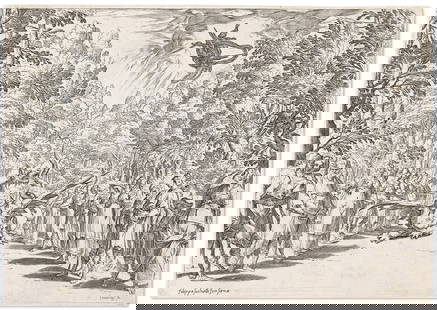 AGOSTINO CARRACCI The Harmony of the Spheres * Apollo and the Python.: AGOSTINO CARRACCI The Harmony of the Spheres * Apollo and the Python. Two etchings with engraving, 1589-92. Both approximately 242x345 mm; 9x13 inches, narrow to thread margins. The Harmony of the Sph