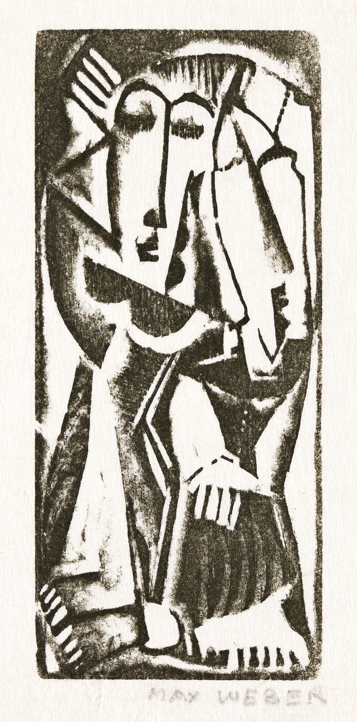 MAX WEBER Three woodcuts.: MAX WEBER Three woodcuts. Female Figure * Meditation, 1926 * Standing Female Figure, 1951-52. Rubenstein 46. Each approximately 110x50 mm; 4½x2 inches, full margins. Each signed in pencil, lower