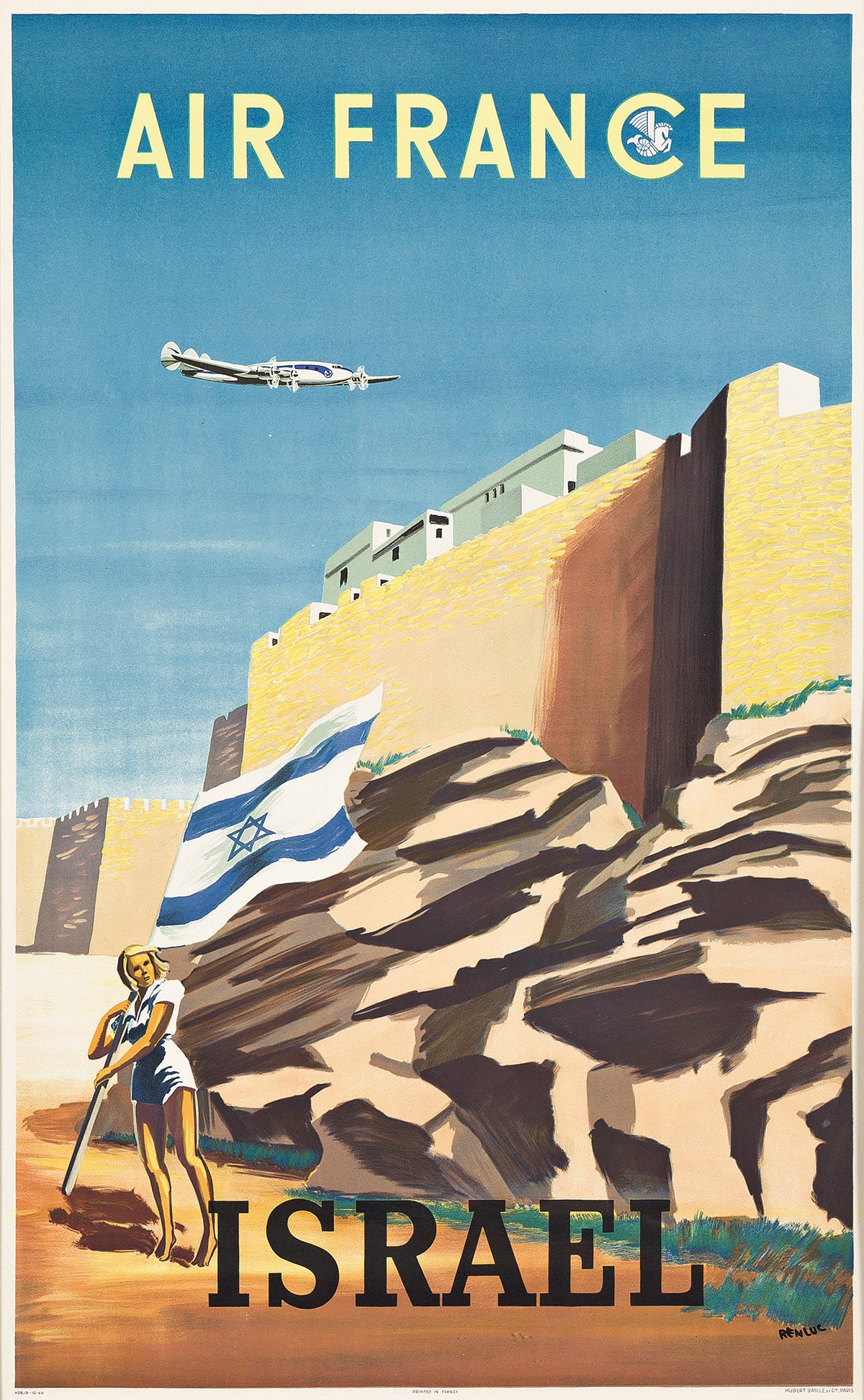 RENLUC (DATES UNKNOWN).  AIR FRANCE / ISRAEL. 1949. 39x23¼ inches, 99x59 cm. Hubert Baille & Ci (1 of 1)