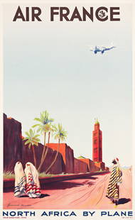 MAURICE GUIRAUD-RIVIÈRE (1881-1967). AIR FRANCE / NORTH AFRICA BY PLANE. 1934. 39¼x24 inc: MAURICE GUIRAUD-RIVIÈRE (1881-1967) AIR FRANCE / NORTH AFRICA BY PLANE. 1934. 39¼x24 inches, 99¾x61 cm. Atelier Guiraud Riviere, Océa. Condition A-: small repaired tear at top edge