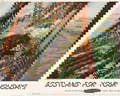 TERENCE CUNEO (1907-1996). SCOTLAND FOR YOUR HOLIDAYS / BRITISH RAILWAYS. 1952. 40x50 inches, 101&#: TERENCE CUNEO (1907-1996) SCOTLAND FOR YOUR HOLIDAYS / BRITISH RAILWAYS. 1952. 40x50 inches, 101½x127 cm. Waterlow, London. Condition A- / B+: minor repaired tears at edges; minor creases and abr