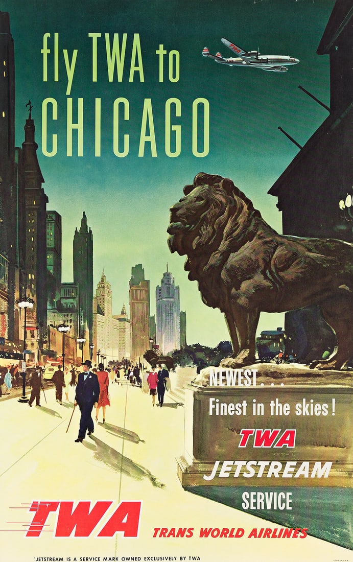 DESIGNER UNKNOWN.  FLY TWA TO CHICAGO. 1957. 40x25¼ inches, 101½x64¼ cm. (1 of 1)