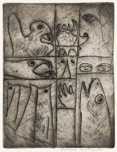 ADOLPH GOTTLIEB Chimera.: ADOLPH GOTTLIEB Chimera. Etching on cream wove paper, circa 1946. 166x125 mm; 6½x5 inches. Edition of 15. Signed in pencil, lower right. A very good impression of this scarce etching. Gottlieb (1