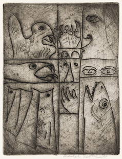 ADOLPH GOTTLIEB Chimera.: ADOLPH GOTTLIEBChimera.Etching on cream wove paper, circa 1946. 166x125 mm; 6½x5 inches. Edition of 15. Signed in pencil, lower right. A very good impression of this scarce etching. Gottlieb