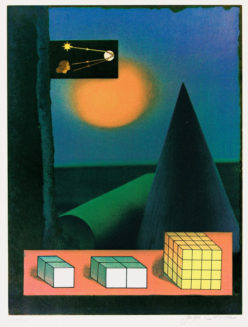 JOSEPH CORNELL How to Make a Rainbow.: JOSEPH CORNELL How to Make a Rainbow. Color screenprint with varnish and stencil on white wove paper, 1972. 366x279 mm; 14½x11 inches, full margins. Signed and numbered 108/125 in pencil, lower m