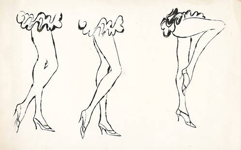 ANDY WARHOL Legs.: ANDY WARHOL Legs. Brush and ink on cream wove paper, circa 1958. 360x575 mm; 14x22 inches.Provenance: Acquired directly from the artist by Henry Wolf, New York, art director of Esquire, Harper's Bazaa