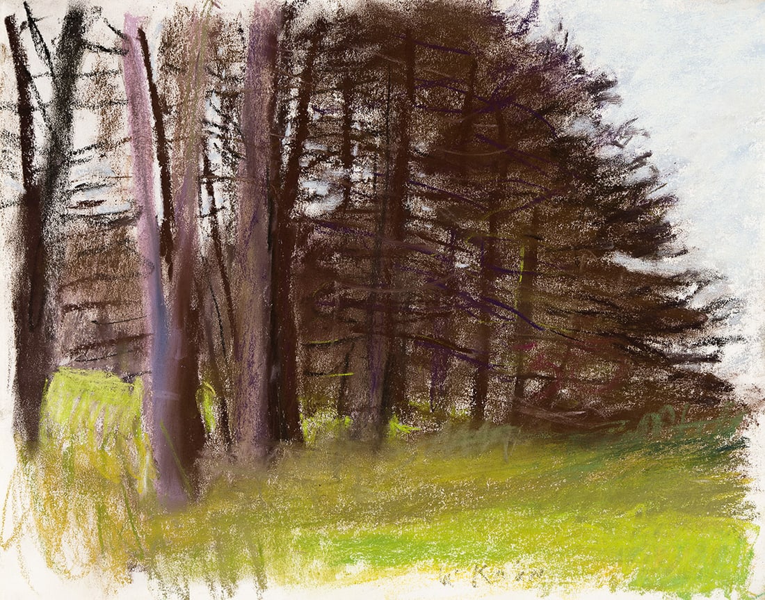 WOLF KAHN Herb's Pines.: WOLF KAHN Herb's Pines. Color pastels on wove paper, 2005. 355x457 mm; 14x17¾ inches. Signed in pastel, lower right recto. Provenance: Gifted by Kahn, with the original artist's frame, to the art