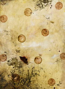 DARREN WATERSTON Untitled with Moth.: DARREN WATERSTON Untitled with Moth. Oil and encaustic on cream wove paper, 1993. 305x235 mm; 12¼x9¼ inches. Signed, titled and dated in pencil, verso.Provenance: Greg Kucera Gallery, Seattl