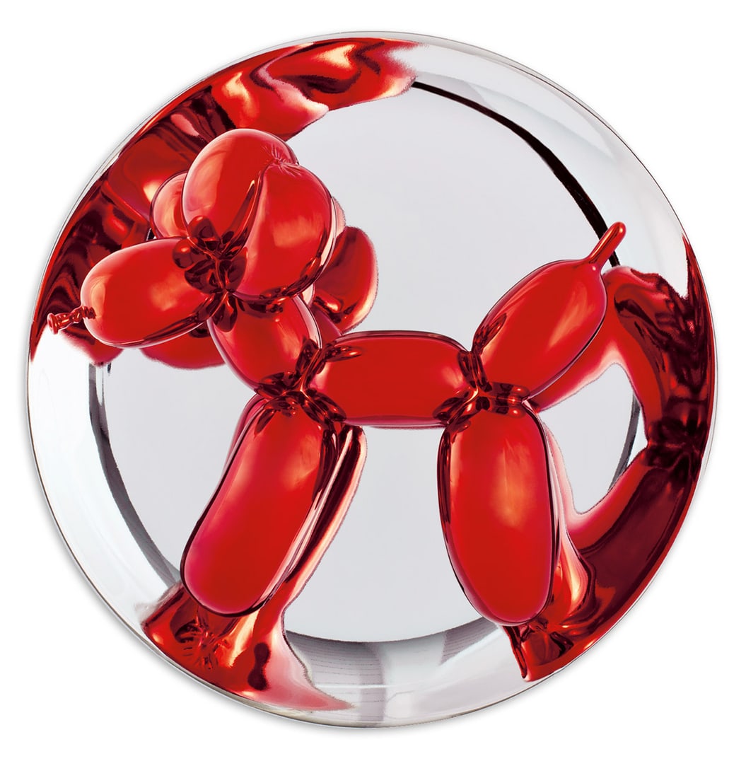 JEFF KOONS Balloon Dog (Red).: JEFF KOONS Balloon Dog (Red). Metallic porcelain multiple, 1995. 255x255 mm; 10x10 inches. Edition of 2300. Numbered 2232/2300 on the base. Produced by Bernardaud, Limoges. Published by the Los Angele