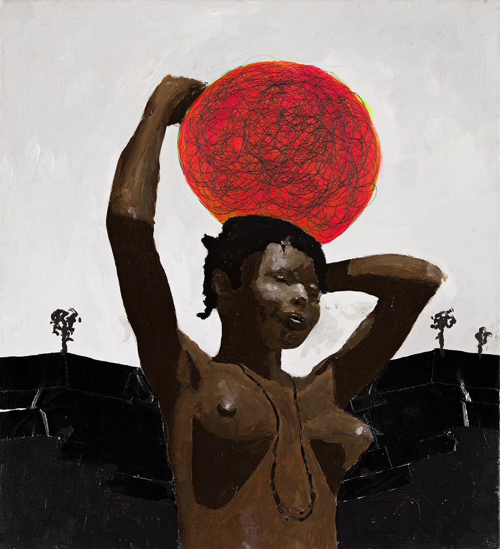 THOMAS ZIPP Fluegelmädchen.: THOMAS ZIPP Fluegelmädchen. Oil and tape on canvas, 2002. 550x500 mm; 21x19 inches. Signed, titled and dated in orange ink, verso.Provenance: Marc Jancou Fine Art, New York, with the label; priva