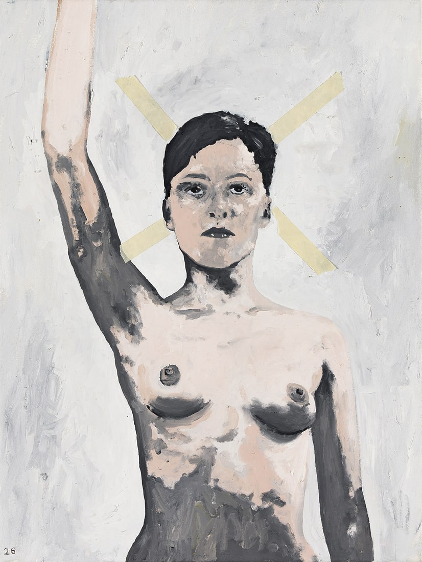 THOMAS ZIPP Heroine.: THOMAS ZIPP Heroine. Oil on canvas with masking tape, 2003. 600x455 mm; 23¾x18 inches. Signed, titled "Heroin" and dated in ink, verso.Provenance: Marc Jancou Fine Art, New York, with the label;