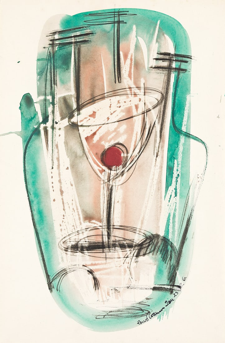 KONRAD CRAMER (1888 - 1963, AMERICAN) Cocktail.: KONRAD CRAMER (1888 - 1963, AMERICAN) Cocktail. Watercolor and crayon on paper, 1926. Signed, Konrad Cramer, and dated, Jan 23 26, lower right. 483x317 mm; 19x12 inches.