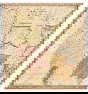 (AMERICAN WEST.) Samuel Augustus Mitchell. A New Map of Texas, Oregon and California with the: (AMERICAN WEST.) Samuel Augustus Mitchell. A New Map of Texas, Oregon and California with the Regions Adjoining. Engraved map of the American territories west of the Mississippi River. 22½x21 inc