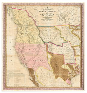 (AMERICAN WEST.) Samuel Augustus Mitchell. A New Map of Texas, Oregon and California with the: (AMERICAN WEST.) Samuel Augustus Mitchell. A New Map of Texas, Oregon and California with the Regions Adjoining. Engraved map of the American territories west of the Mississippi River. 22½x21