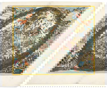 (CELESTIAL.) Andreas Cellarius. Haemisphaerium Stellatum Boreale Cum Subiecto Haemisphaerio: (CELESTIAL.) Andreas Cellarius. Haemisphaerium Stellatum Boreale Cum Subiecto Haemisphaerio Terrestri. Double-page engraved decorative celestial chart of the northern hemisphere's constellations super