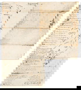(MANUSCRIPT MAPS.) Eighteenth-century survey of property tracts in Virginia's Northern Neck: (MANUSCRIPT MAPS.) Eighteenth-century survey of property tracts in Virginia's Northern Neck Proprietary. Pen and ink on two sheets of "Gior Magnani" watermarked laid paper, joined. Approximately 19x17