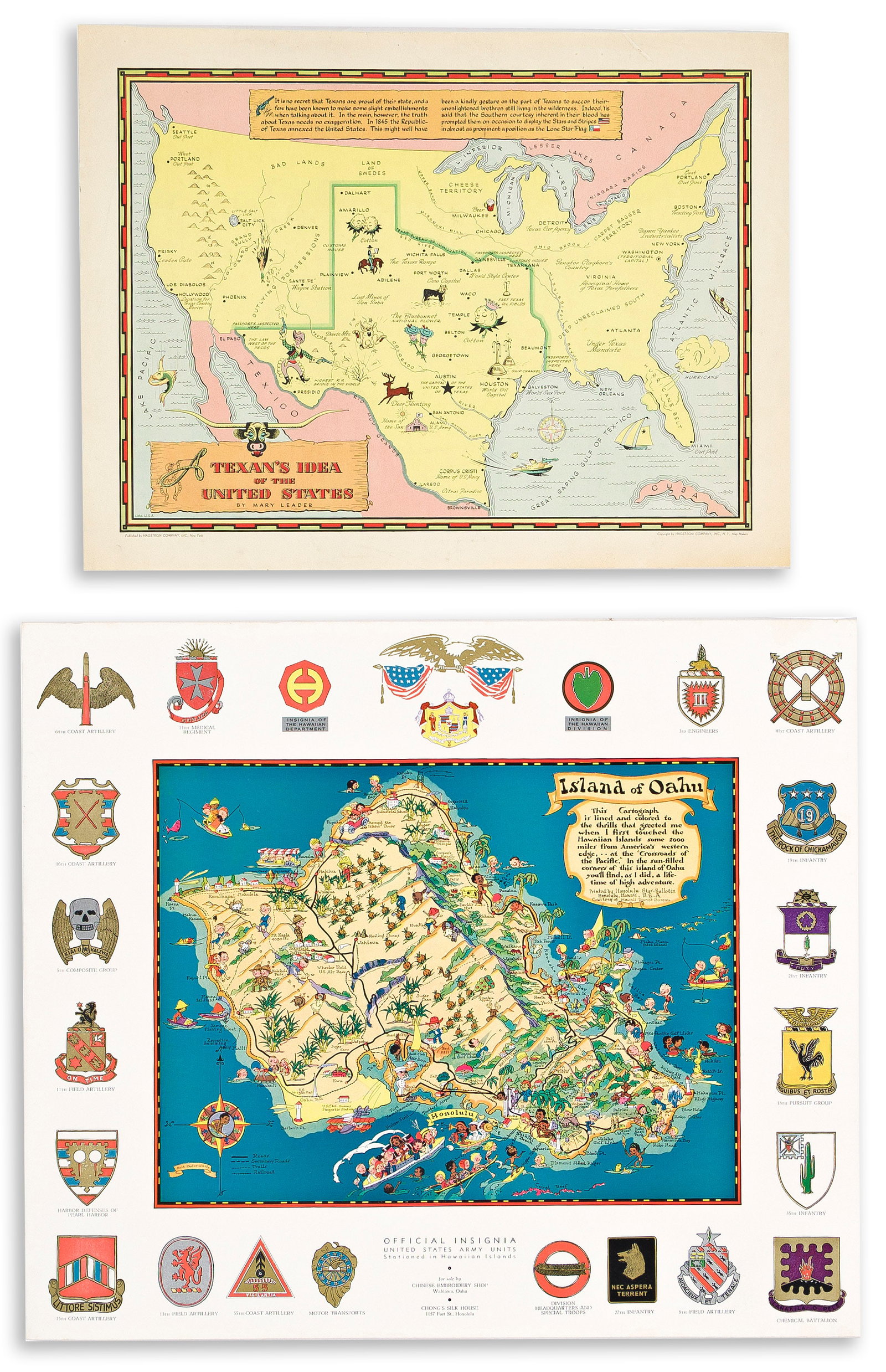 (PICTORIAL MAPS.) Group of 5 mid-twentieth-century illustrated maps.: (PICTORIAL MAPS.) Group of 5 mid-twentieth-century illustrated maps. Vp, vd - (JERSEY SHORE.) Harry Tower, Jr. Barnegat Bay from Bayhead to Seaside Park - Including Toms River. Large lithographed pict