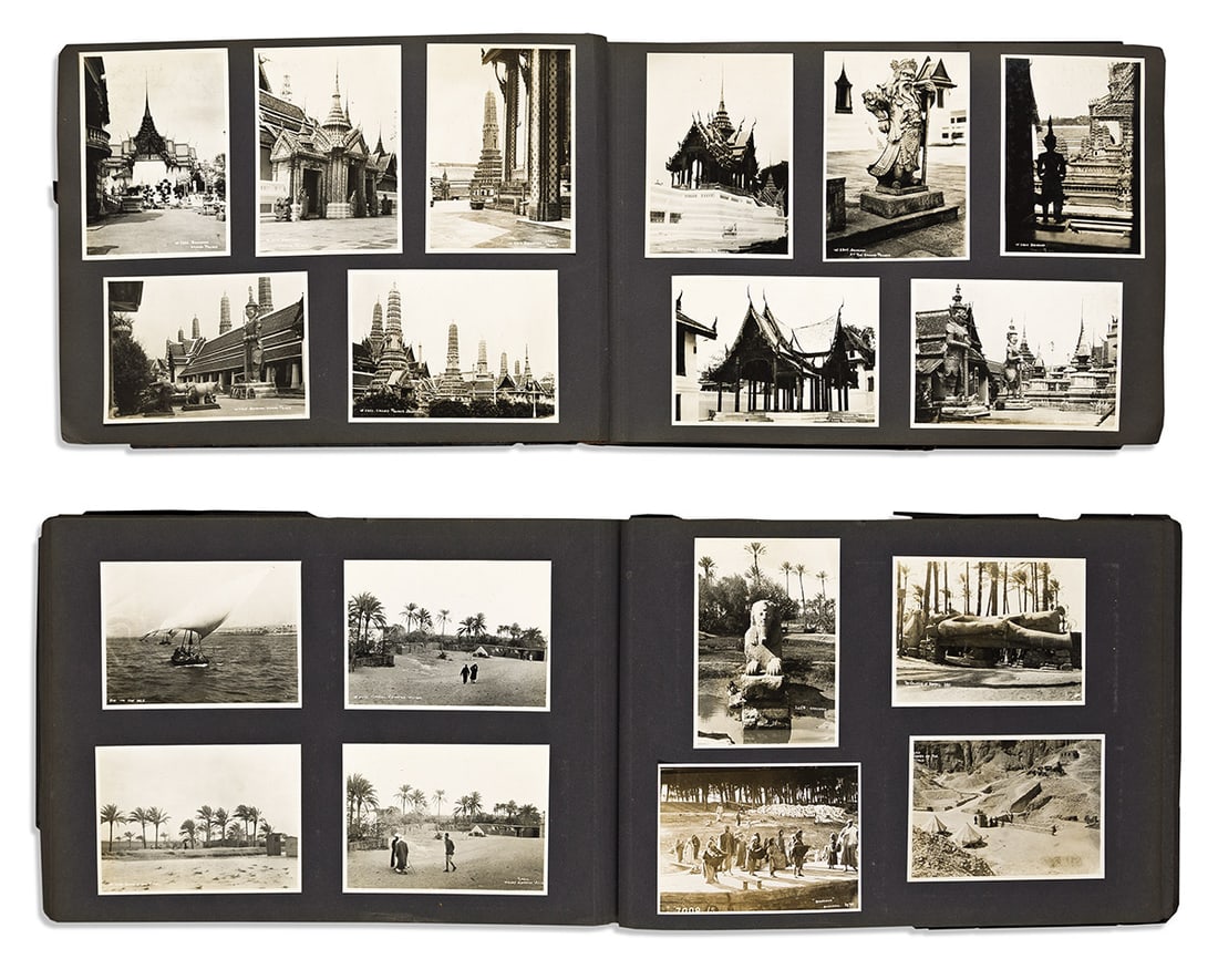 (TRAVEL -- PHOTOGRAPHY.) Marine Photo Service. Round the World on the Franconia.: (TRAVEL -- PHOTOGRAPHY.) Marine Photo Service. Round the World on the Franconia. Approximately 730 silver print photographs mounted to black album leaves, each print 4¼x6 inches and captioned in 