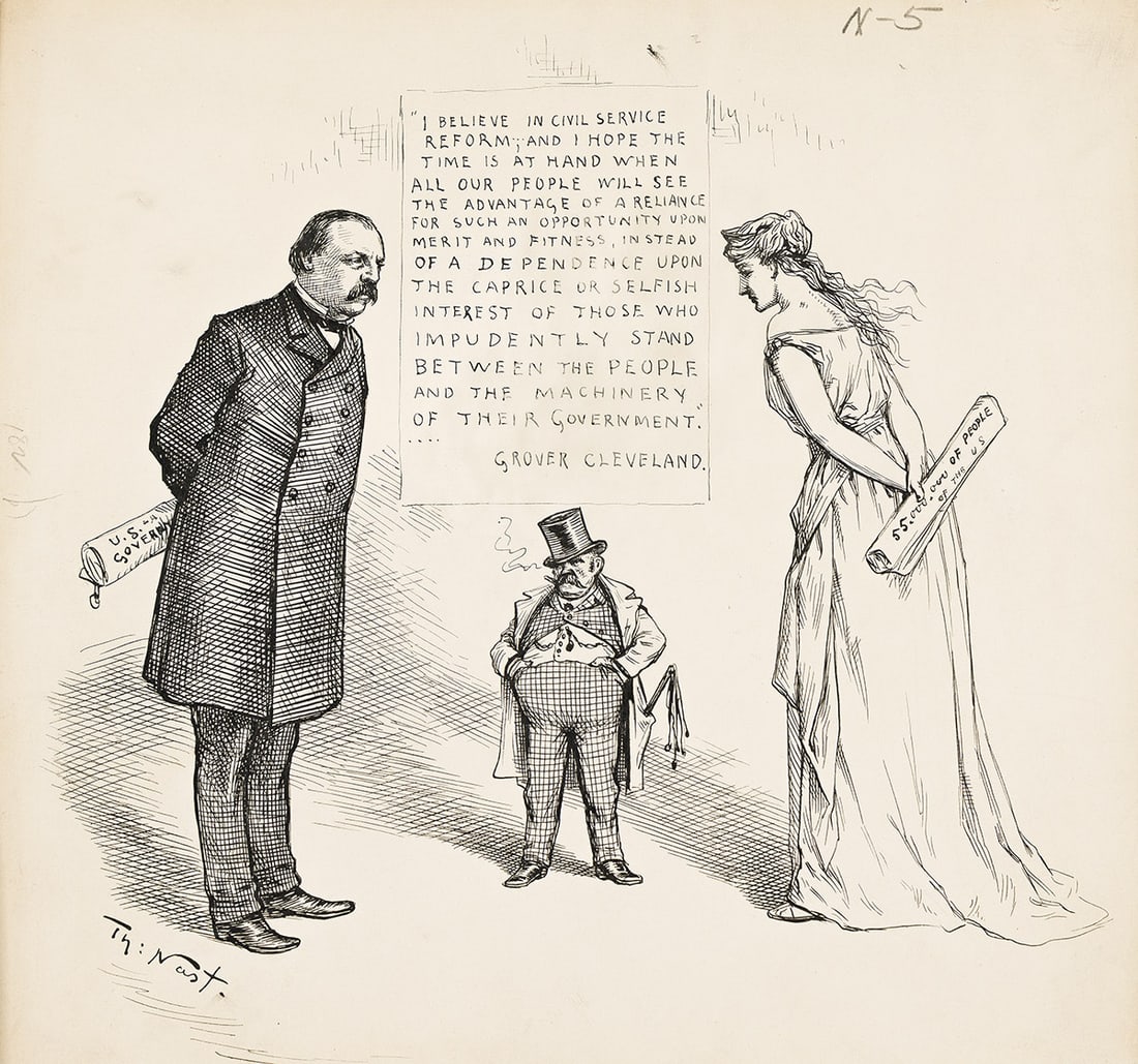 THOMAS NAST "Victory, - for the moment.": THOMAS NAST "Victory, - for the moment." Political cartoon, 1884. Pen and ink on board. 241x210 mm; 9½x8¼inches. Signed "Th: Nast" in lower right image. A quotation from a statement by Grove