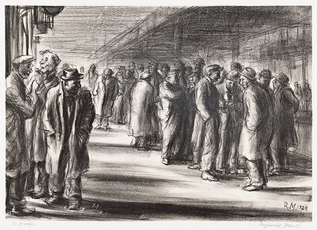 REGINALD MARSH (1898-1954) The Bowery.: The Bowery. Lithograph on buff wove paper, 1928. 210x298 mm; 8¼x11¾ inches, full margins. Edition of approximately only 31. Signed and inscribed "30 proofs" in pencil, lower margin. A very g