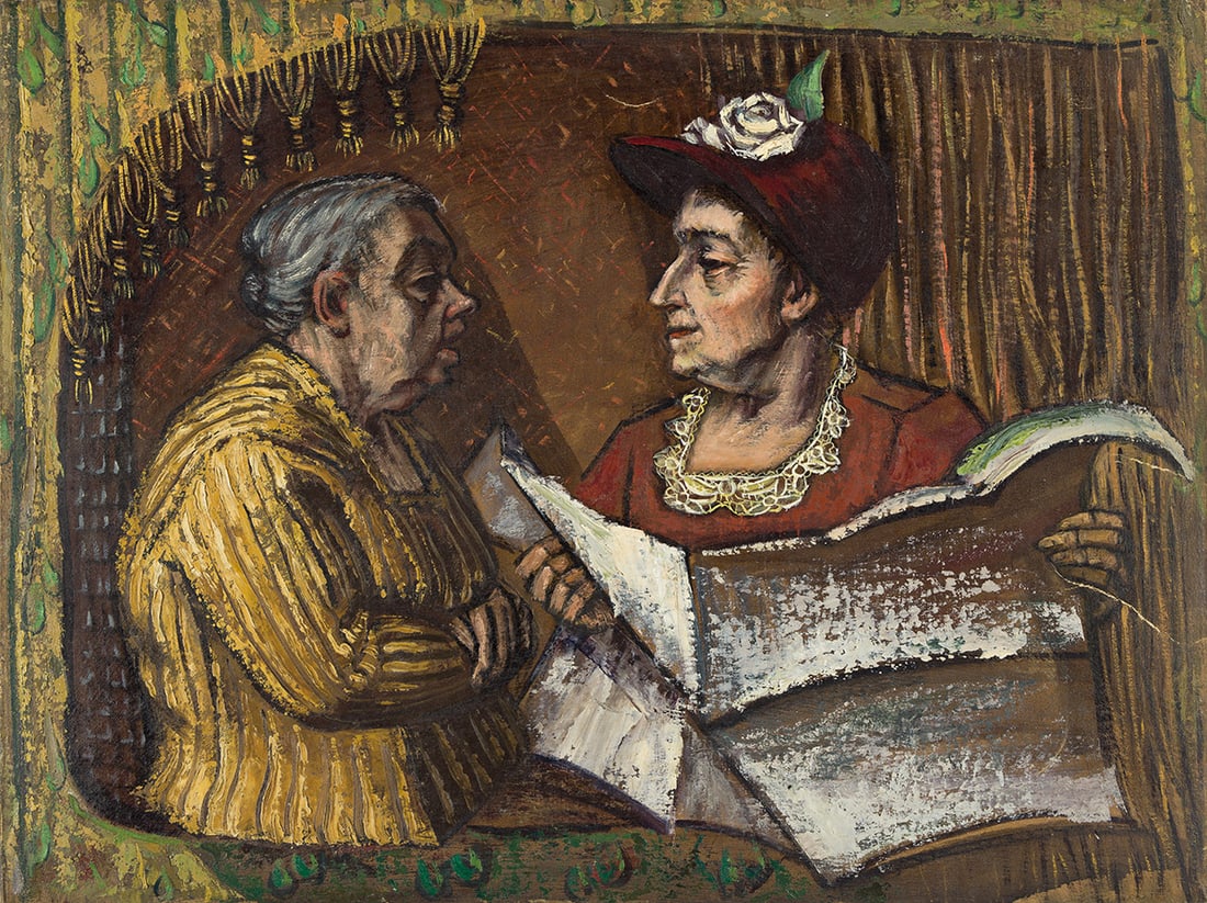 ALBERT PELS (1910-1998) Untitled, (Two Women).: Untitled, (Two Women). Oil on canvas. 457x610 mm; 18x24 inches. Provenance: Estate of the artist; Thence by descent to the current owner. Condition For inquiries or questions, please contact: Har