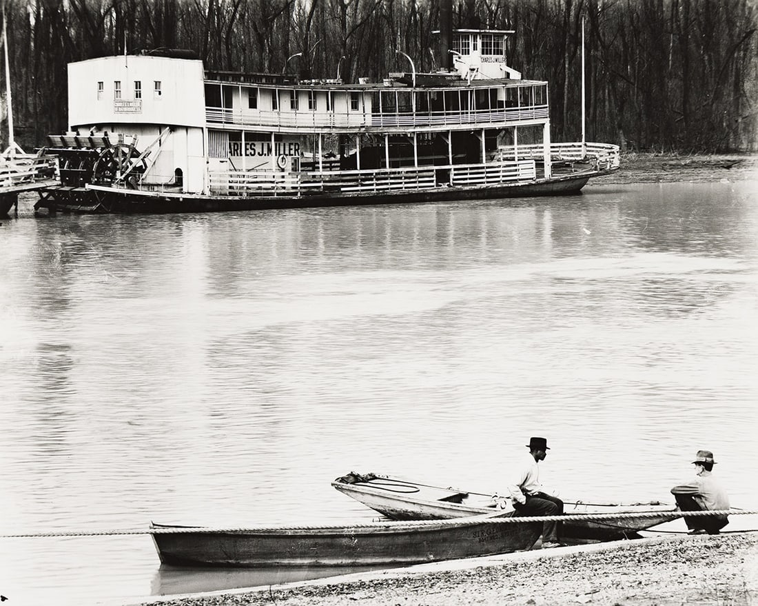 WALKER EVANS (1903-1975) River Men and Ferry, Vicksburg, Mississippi.: River Men and Ferry, Vicksburg, Mississippi. Silver print, the image measuring 190x235 mm; 7½x9¼ inches, the sheet slightly larger, with the Library of Congress stamp and numeric notations i