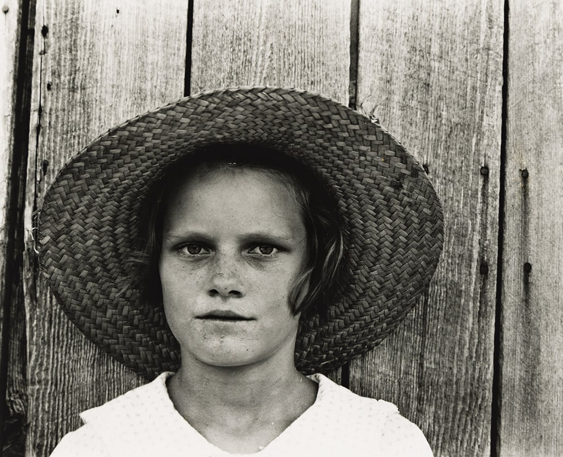 WALKER EVANS (1903-1975) Lucille Burroughs, daughter of a Cotton Sharecropper, Hale County, Alabama.: Lucille Burroughs, daughter of a Cotton Sharecropper, Hale County, Alabama. Silver print, the image measuring 190x235 mm; 7½x9¼ inches, the sheet slightly larger, with the Library of Congres