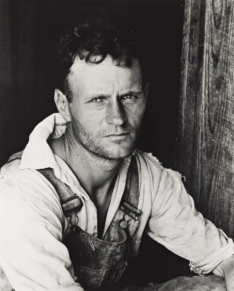WALKER EVANS (1903-1975) Floyd Burroughs, a Cotton Sharecropper, Hale County, Alabama.: Floyd Burroughs, a Cotton Sharecropper, Hale County, Alabama. Silver print, the image measuring 232x187 mm; 9⅛x7⅜ inches, the sheet slightly larger, with the Library of Congress stamp and
