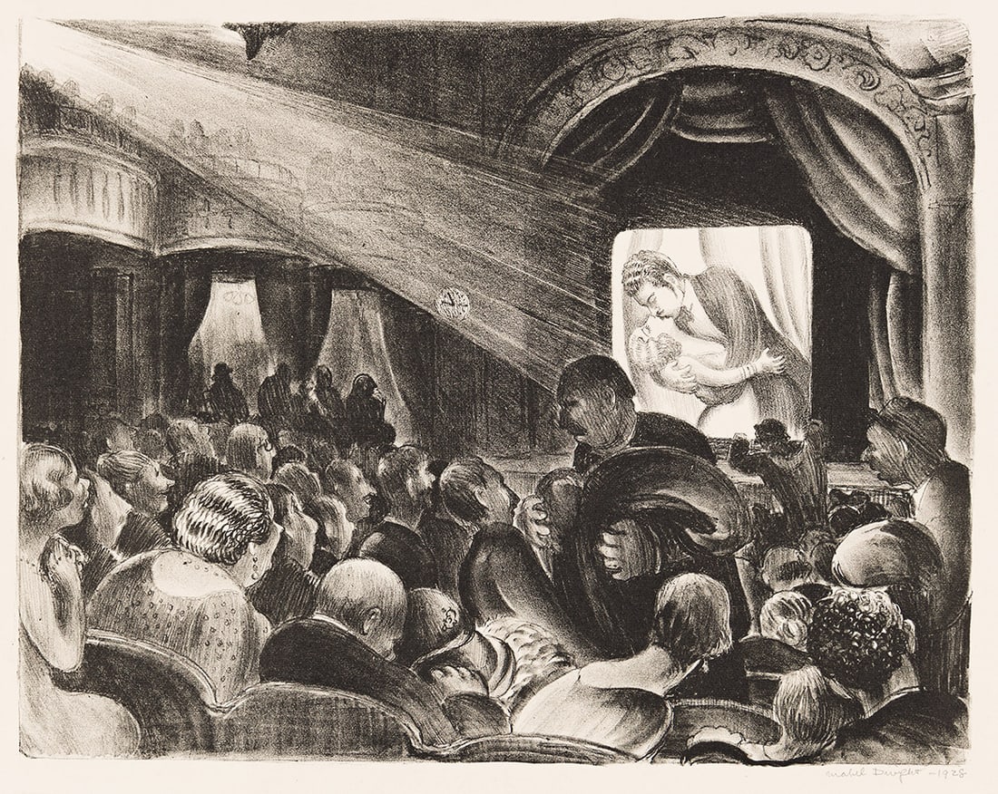 MABEL DWIGHT (1875-1955) The Clinch (The Clinch, Movie Theatre; The Happy Ending).: The Clinch (The Clinch, Movie Theatre; The Happy Ending). Lithograph, 1928. 9¼x11⅝ inches, full margins. First state (of 2). Edition of 50. Signed, titled and dated in pencil, lower margins
