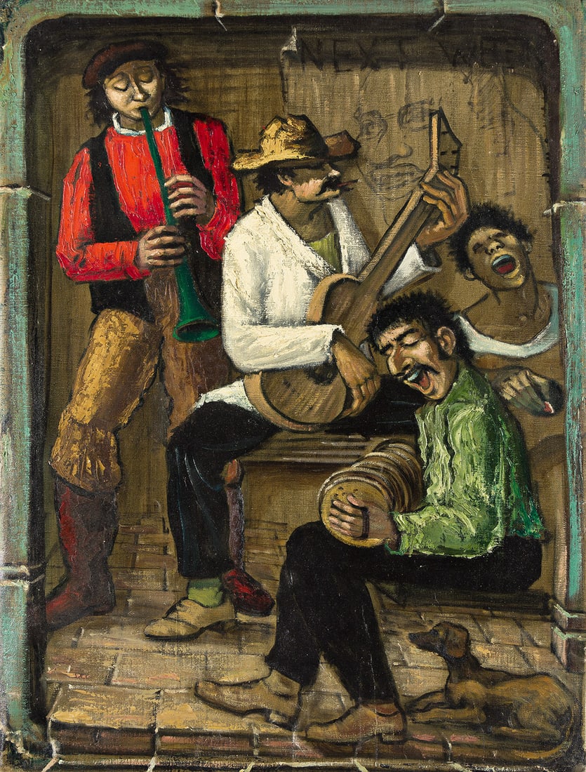 ALBERT PELS (1910-1998) Untitled, (Four Performers).: Untitled, (Four Performers). Oil on canvas. 610x457 mm; 24x18 inches. Provenance: Estate of the artist; Thence by descent to the current owner. Condition For inquiries or questions, please contact: