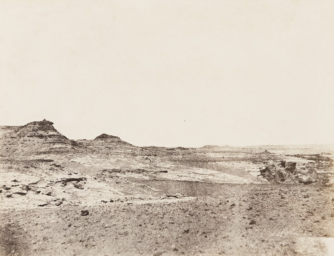 JOHN BEASLEY GREENE (1832-1856) Étude de terrains près de Gebel Abousir (2e cataracte),: JOHN BEASLEY GREENE (1832-1856) Étude de terrains près de Gebel Abousir (2e cataracte), from Le Nil: Monuments, Paysages, Explorations Photographiques. Salt print, the image measuring 9x12 i