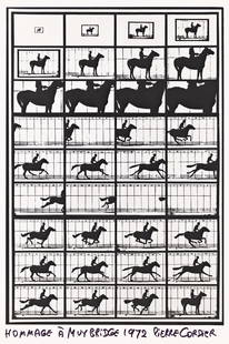 PIERRE CORDIER (1933- ) Hommage à Muybridge.: PIERRE CORDIER (1933- ) Hommage à Muybridge. Silver print, the image measuring 6¼x4¼ inches (15.9x10.8 cm.), the sheet slightly larger, with Cordier's signature, title, and date in ink