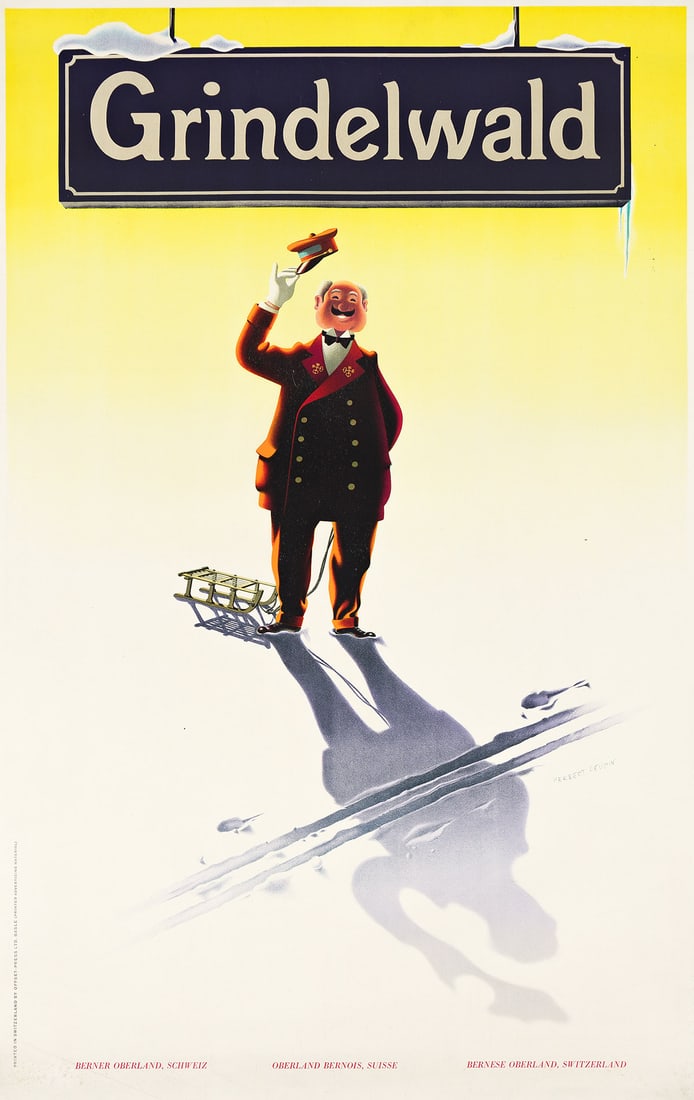 HERBERT LEUPIN (1916-1999) GRINDELWALD. 1946.: HERBERT LEUPIN (1916-1999) GRINDELWALD. 1946. 40x25¼ inches, 101½x64¾ cm. Off-set Press, Basel. Condition B+ / A-: minor foxing at bottom; minor creases and abrasions in margins and im