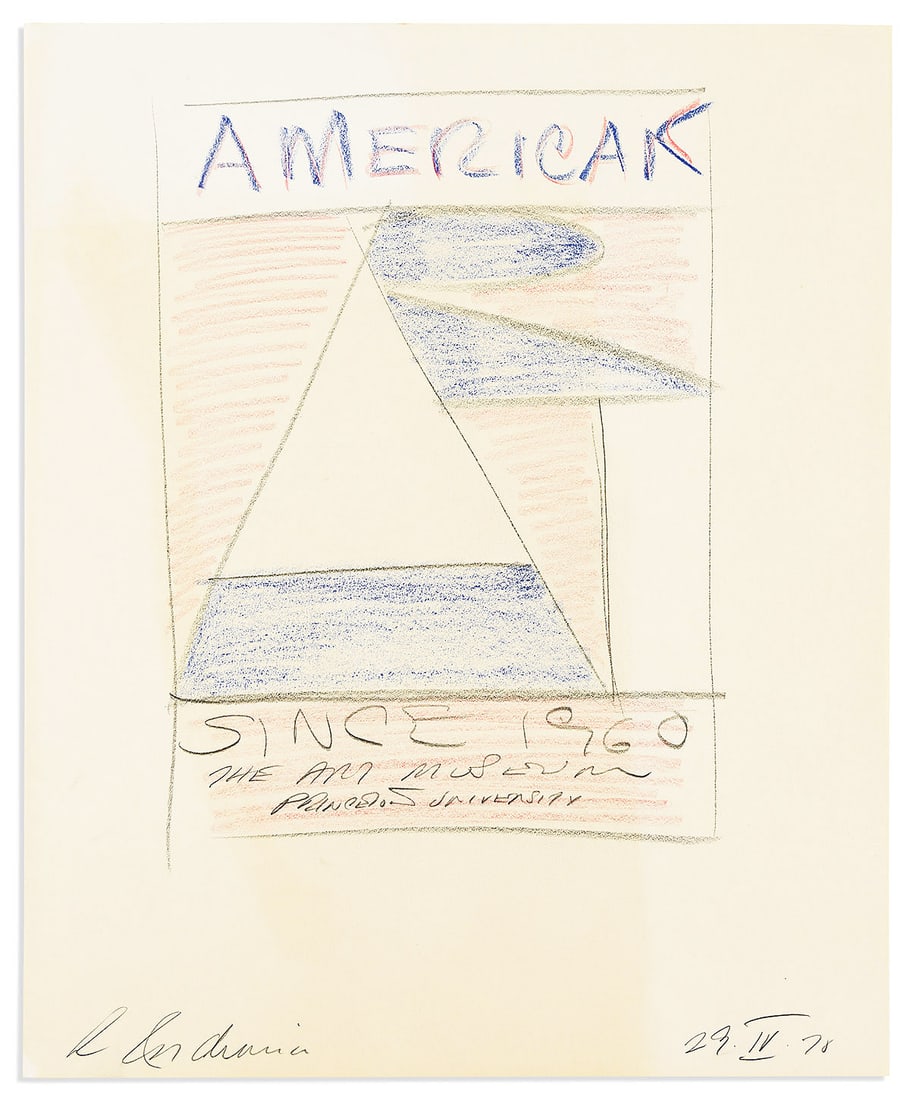 INDIANA, ROBERT. Group of 4 graphite or color pencil drawings, each dated and Signed (1 of 4)