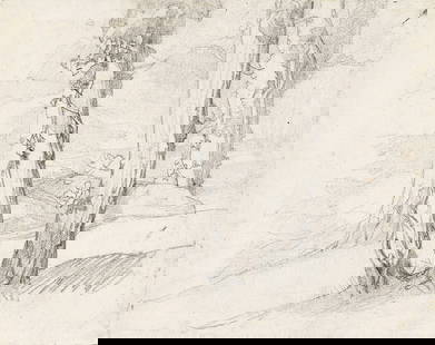 THOMAS COUTURE Étude de paysage, Villiers-le-Bel, près de Paris.: THOMAS COUTURE Étude de paysage, Villiers-le-Bel, près de Paris. Pencil on wove paper, circa 1865. 215x265 mm; 9¾x10½ inches. Provenance: Estate of the artist, Villiers-le-Bel; pri