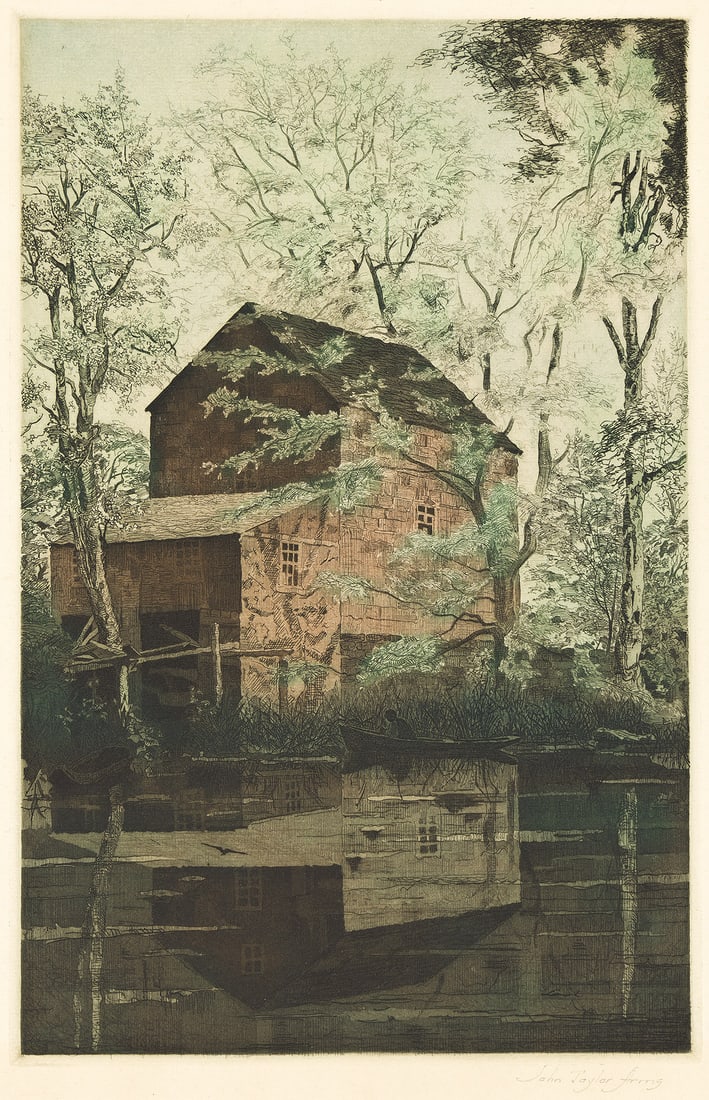 JOHN TAYLOR ARMS The Red Mill * Brig "Oleander": JOHN TAYLOR ARMS The Red Mill * Brig "Oleander" Two color etchings with aquatint. The Red Mill, 1922. 279x180 mm; 10⅞x7 inches, full margins. Signed in pencil, lower right. Second state (of 2).